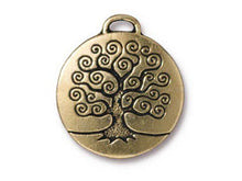 Load image into Gallery viewer, 5 Pc Large Tree of Life Charm 26x24mm Antique Gold Finish TierraCast Charms - P2304GA - BeadPrism