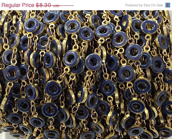 1 Foot Karma Blue Enamel Antique Brass Finish Circle of Life Yoga Meditation Boho Chain - CH200-Blue - BeadPrism