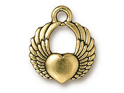 Winged Heart Charm, Antique gold Plated TierraCast Lead free Pewter, 18x10mm, Wholesale - P2305GA - BeadPrism