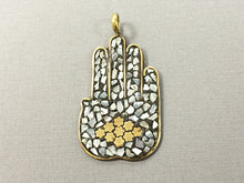 Load image into Gallery viewer, MOP Hamsa Mother of Pearl Brass Mosiac Inlay 2.5 inch 64mm Hamsa Hands Brass Pendant Tibet - AP155 - BeadPrism