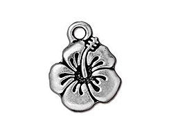 5 Pc Hibiscus Charm 18x14mm Antique Silver TierraCast Hawain Charms, flower tropical charm - P2307SA - BeadPrism