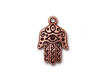 Load image into Gallery viewer, 5Pc Hamsa Hand of Fatima 21mm Antique Copper Finish TierraCast LeadFree Pewter 94-2327-18-P2327CA - BeadPrism