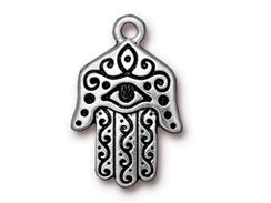 5 Pc Hamsa Charm 27x17mm Antique Silver Finish TierraCast Charms - P2328SA - BeadPrism