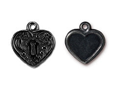 5 Pc Heart Frame Charm 19x20mm Black Finish TierraCast Charms - P2343BK - BeadPrism
