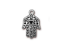 Load image into Gallery viewer, 5 Pc Hamsa Charm 21x13mm Antique Silver Finish TierraCast Charms - P2327SA - BeadPrism