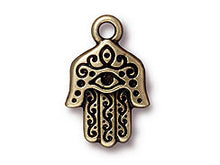 Load image into Gallery viewer, 5 Pc Hamsa Charm 21x13mm Oxidized Brass Finish TierraCast Charms - P2327BO - BeadPrism