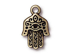 5 Pc Hamsa Charm 21x13mm Oxidized Brass Finish TierraCast Charms - P2327BO - BeadPrism