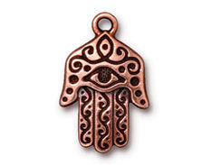 5 Pc Hamsa Charm 27x17mm Antique Copper Finish TierraCast Charms - P2328CA - BeadPrism