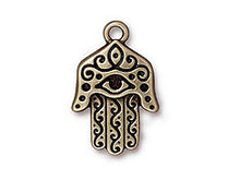 Load image into Gallery viewer, 5 Pc Hamsa Charm 27x17mm Oxidized Brass Finish TierraCast Charms - P2328BO - BeadPrism
