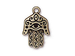 5 Pc Hamsa Charm 27x17mm Oxidized Brass Finish TierraCast Charms - P2328BO - BeadPrism