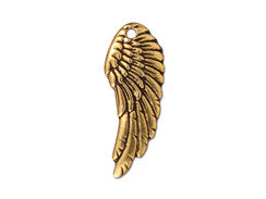5Pc Angel Wing Charm 22k Gold Plated 11x28mm Antique Gold Finish TierraCast Charms - P2341GA - BeadPrism
