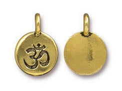 OM Charm 17x12mm Antique Gold Finish TierraCast Charms - P2404GA - BeadPrism
