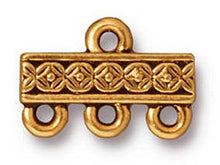 Load image into Gallery viewer, 5Pc 3 to 1 Link Connector Deco Rose 15mm 22K Antique Gold Plated Lead Free Pewter TierraCast-P3053GA - BeadPrism