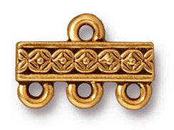 5Pc 3 to 1 Link Connector Deco Rose 15mm 22K Antique Gold Plated Lead Free Pewter TierraCast-P3053GA - BeadPrism