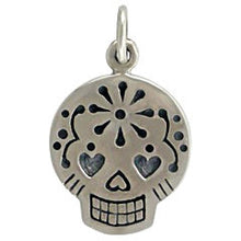 Load image into Gallery viewer, Skull Mexican Sugar Charm, Sterling Silver skull charm, Days of the dead charm, 17mm x 12mm - SP958 - BeadPrism
