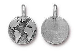 Globe Charm 17x12mm Antique Silver Finish TierraCast Charms - P2408SA - BeadPrism