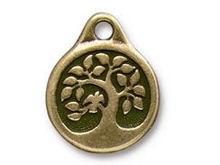 Tree Charm 21x17mm Oxidized Brass Finish TierraCast Charms, Bird in aTree Charm - P2410BO - BeadPrism