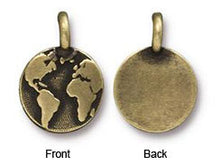 Load image into Gallery viewer, Globe Charm 17x12mm Oxidized Brass Finish TierraCast Charms - P2408BO - BeadPrism