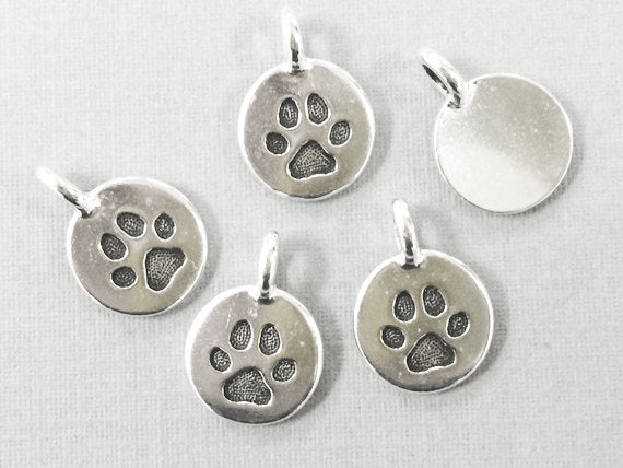 Paw Charm Antique Silver Plated, Lead Free Pewter, Tierracast 11.5mm 5, 10, or 20 Pcs - P2420SA - BeadPrism