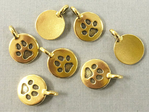 Paw Charm Antique Gold Plated, Lead Free Pewter Tierracast Collection 11.5mm 5, 10, 20 Pcs - P2420GA - BeadPrism