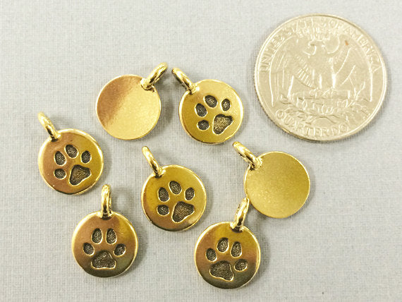 Paw Charm Antique Gold Plated, Lead Free Pewter Tierracast Collection 11.5mm 5, 10, 20 Pcs - P2420GA - BeadPrism