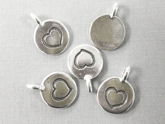 Heart Charm, 11.5 mm Antiqued Fine Silver Plated. Lead Free Pewter by Tierracast - P2421SA - BeadPrism