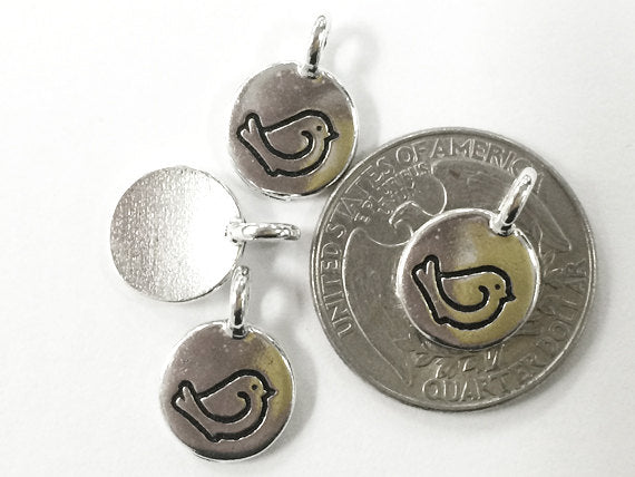Fat Bird Charm Antique Silver Plated Lead Free Pewter, Tierracast 11.5mm Silver Bird Charm - P2422SA - BeadPrism
