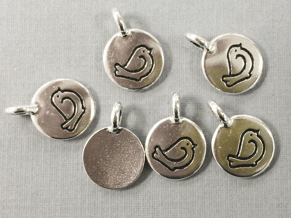 Fat Bird Charm Antique Silver Plated Lead Free Pewter, Tierracast 11.5mm Silver Bird Charm - P2422SA - BeadPrism