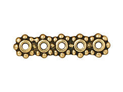 5 Pc 5 Hole Heishi Link 6mm Antique Gold TierraCast Link - P3127GA - BeadPrism
