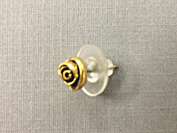 2Pc Rose Bud Post w/Loop Antique Gold Finish Hypo allergenic Clear comfort clutch Tierracast-P1074GA - BeadPrism