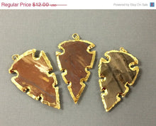Load image into Gallery viewer, 10 Pcs Arrowhead Jasper Gold Plated Edged, Dark Brown, Black pcs Hand made Pendant 2.25in - AP217-10 - BeadPrism