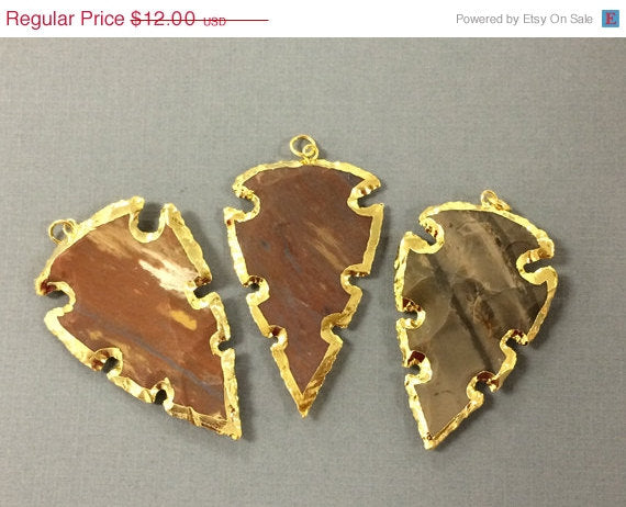 10 Pcs Arrowhead Jasper Gold Plated Edged, Dark Brown, Black pcs Hand made Pendant 2.25in - AP217-10 - BeadPrism