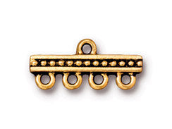 5 Pc Beaded Bar 4 to 1 Link 10x22mm Antique Gold TierraCast Link - P3139GA - BeadPrism