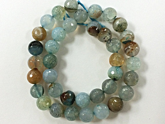 25%OFF 10mm Agate Sur Coast Blue Gemstone Faceted Round Beads 15" Strand 38 Beads - SAGT316 - BeadPrism