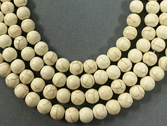 8mm White Turquoise Howlite gemstone Round beads Full Strand 16" 54 Beads Cream Ivory - MS4353-8WH - BeadPrism