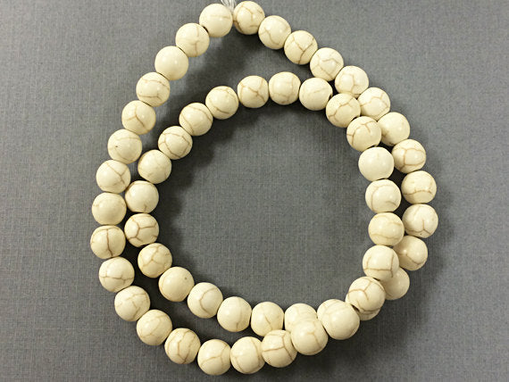 8mm White Turquoise Howlite gemstone Round beads Full Strand 16" 54 Beads Cream Ivory - MS4353-8WH - BeadPrism
