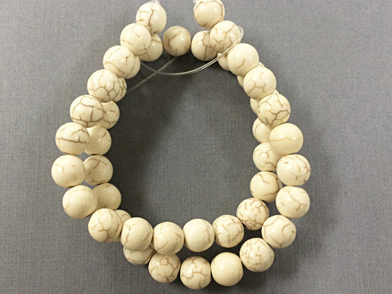 10mm White Turquoise Howlite gemstone Round beads Full Strand 16" 42 Beads Cream Ivory - SMAG138 - BeadPrism