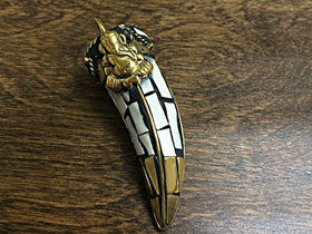Ganesha Tibetan Brass Horn Tusk Pendant Cream White Ivory, Gold Brass Ganesh Mosiac Pendant - AP157 - BeadPrism