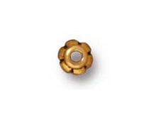 Load image into Gallery viewer, 50 Pc 4mm Scalloped Bead caps 22 Kt Antique Gold Plated Tierracast, Lead Free Pewter - P5596GA - BeadPrism