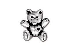 5 Pc Teddy Bear Bead 14x13mm Antique Silver Finish Tierracast Beads - P5683SA - BeadPrism