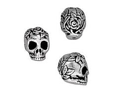 5 Pc Rose Skull Bead with Vertical Hole 10x10mm Antique Silver Finish Tierracast Beads - P5685SA - BeadPrism