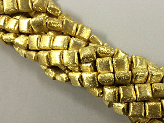 4 Pc 8mm Square Pillow vermeil, Sterling silver with 22K Gold Plating, Brushed Matte Beads - VMP225 - BeadPrism