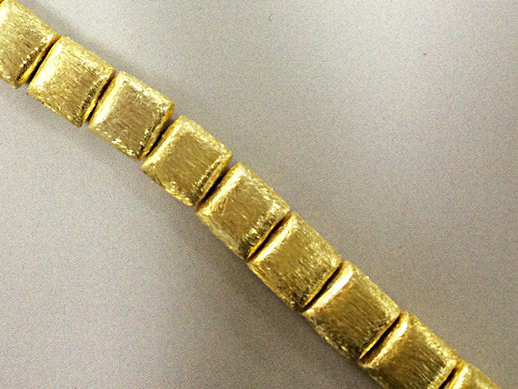 4 Pc 8mm Square Pillow vermeil, Sterling silver with 22K Gold Plating, Brushed Matte Beads - VMP225 - BeadPrism