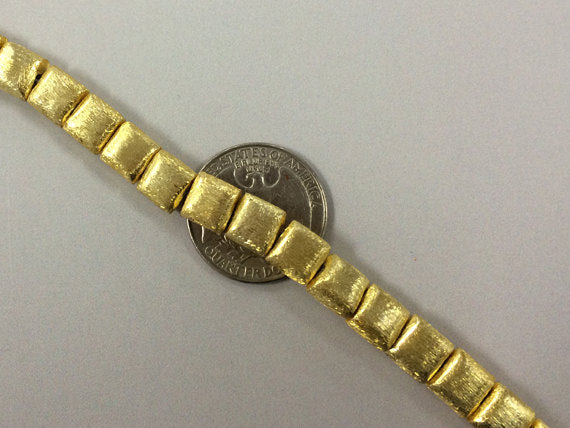 4 Pc 8mm Square Pillow vermeil, Sterling silver with 22K Gold Plating, Brushed Matte Beads - VMP225 - BeadPrism