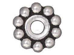 10 Pc Beaded Daisy Large Hole Bead 10mm Antique Silver Finish Tierracast Large Hole Beads - P5690SA - BeadPrism