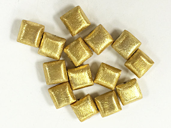 4 Pc 10mm Square Pillow vermeil Sterling silver Bead, 22K Gold Plating Brushed Matte Beads - VMP224 - BeadPrism
