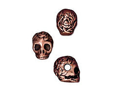 5 Pc Rose Skull Bead Horizontal Hole 10mm Antique Copper Finish Tierracast Large Hole Bead - P5715CA - BeadPrism