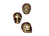 5 Pc Rose Skull Bead with Horizontal Large Hole 10x10mm Antique Gold Finish Tierracast - P5715GA