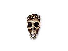 Load image into Gallery viewer, 5 Pc Rose Skull Bail with 6.3mm Hole 17x9mm Oxidized Brass Finish Tierracast Bails - P5729BO - BeadPrism