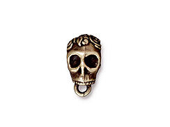 5 Pc Rose Skull Bail with 6.3mm Hole 17x9mm Oxidized Brass Finish Tierracast Bails - P5729BO - BeadPrism